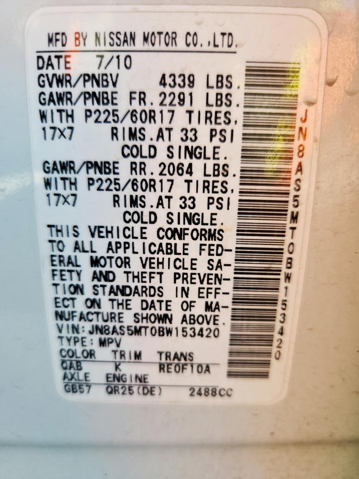 2011 Nissan Rogue S VIN: JN8AS5MT0BW153420 Lot: 86102635