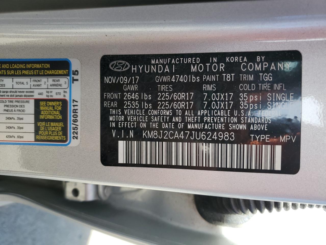 2018 Hyundai Tucson Se VIN: KM8J2CA47JU624983 Lot: 82007005