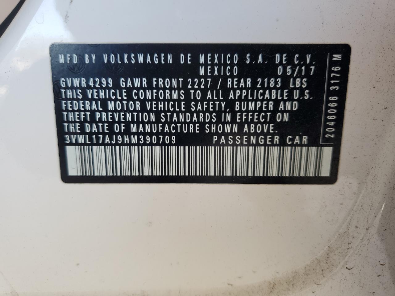 2017 Volkswagen Jetta Sel VIN: 3VWL17AJ9HM390709 Lot: 85510145