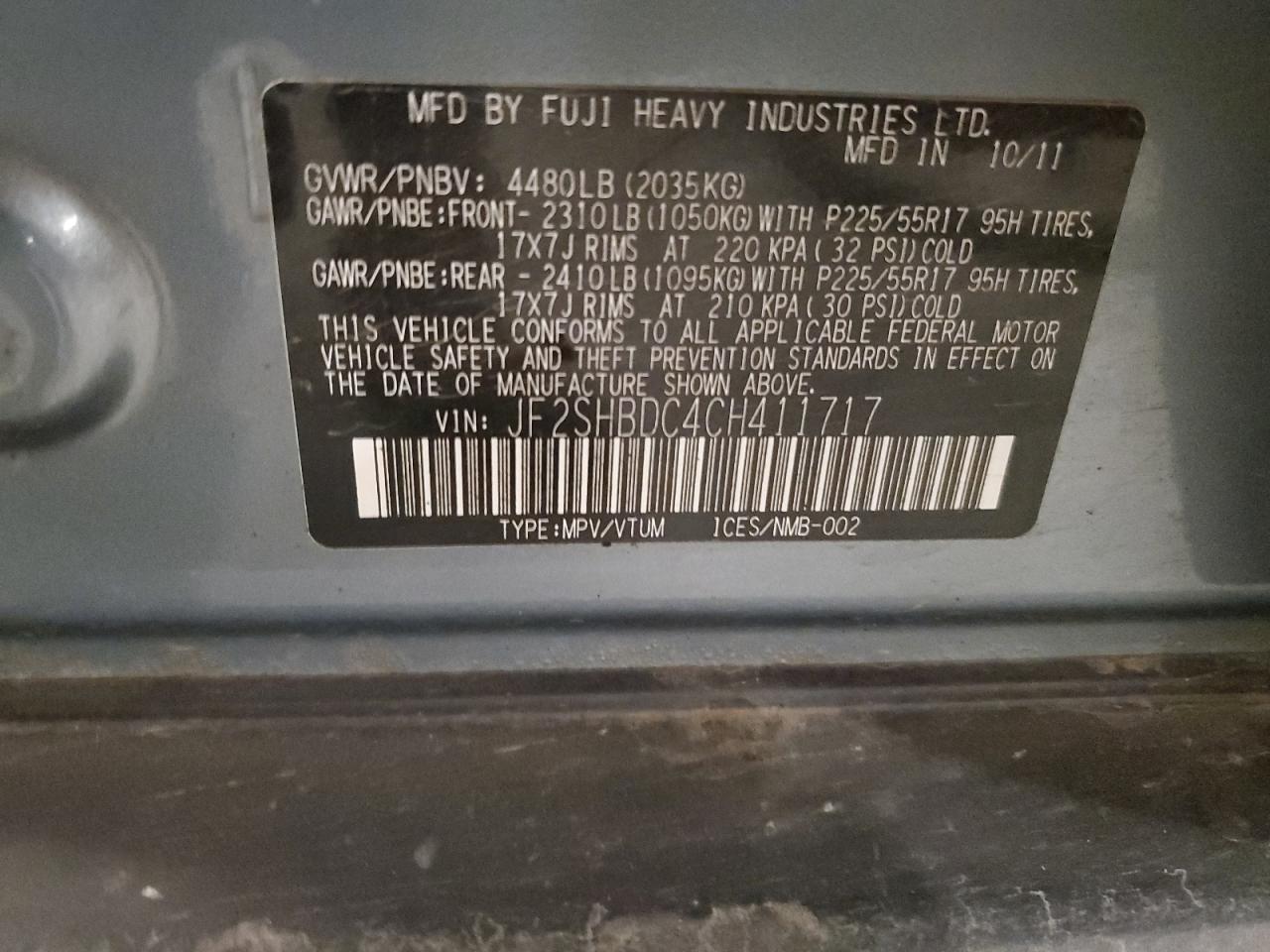 2012 Subaru Forester 2.5X Premium VIN: JF2SHBDC4CH411717 Lot: 86083665