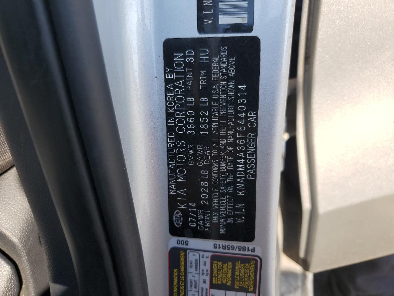 2015 Kia Rio Lx VIN: KNADM4A36F6440314 Lot: 82488985