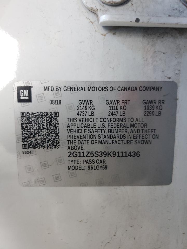 2019 Chevrolet Impala Lt VIN: 2G11Z5S39K9111436 Lot: 85838365