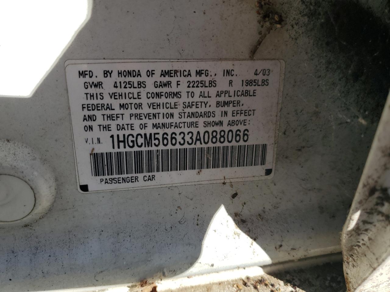 2003 Honda Accord Ex VIN: 1HGCM56633A088066 Lot: 85869365