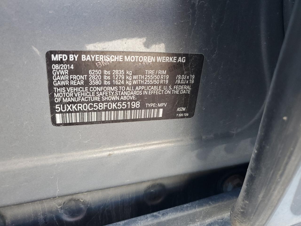 2015 BMW X5 xDrive35I VIN: 5UXKR0C58F0K55198 Lot: 84611415