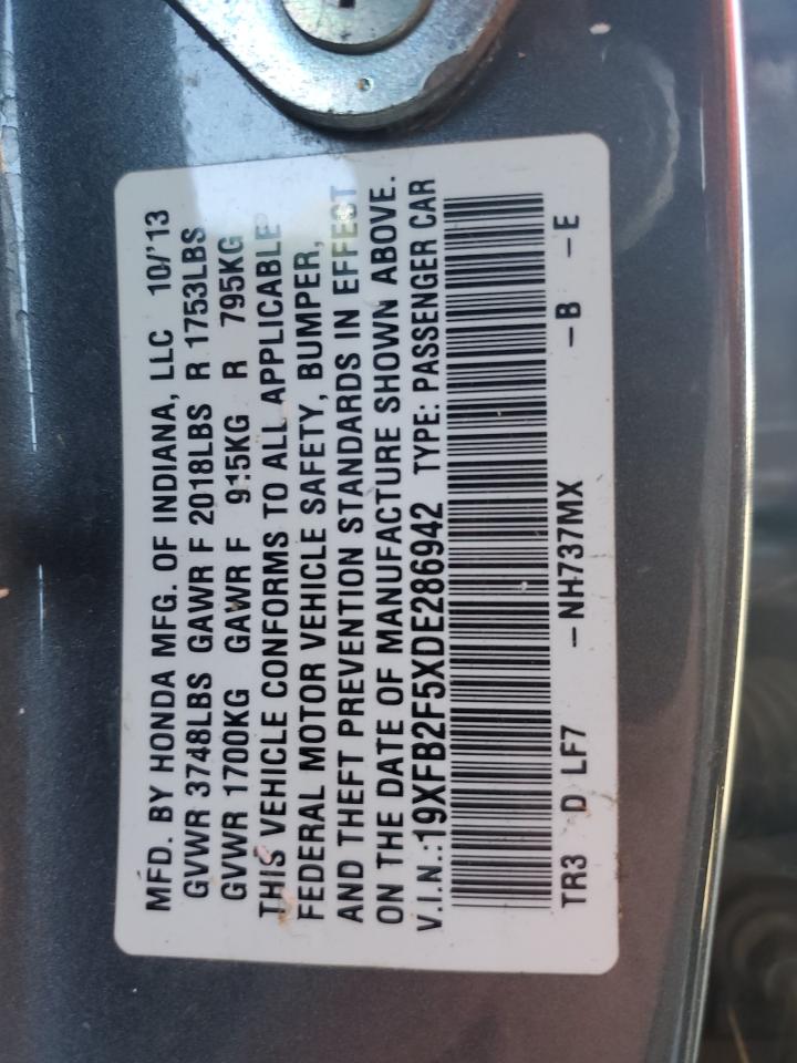 2013 Honda Civic Lx VIN: 19XFB2F5XDE286942 Lot: 82240385