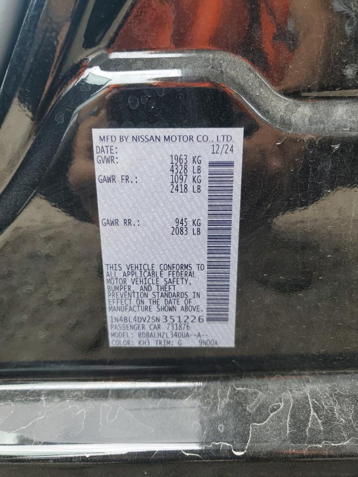 2025 Nissan Altima Sv VIN: 1N4BL4DV2SN351226 Lot: 85500575