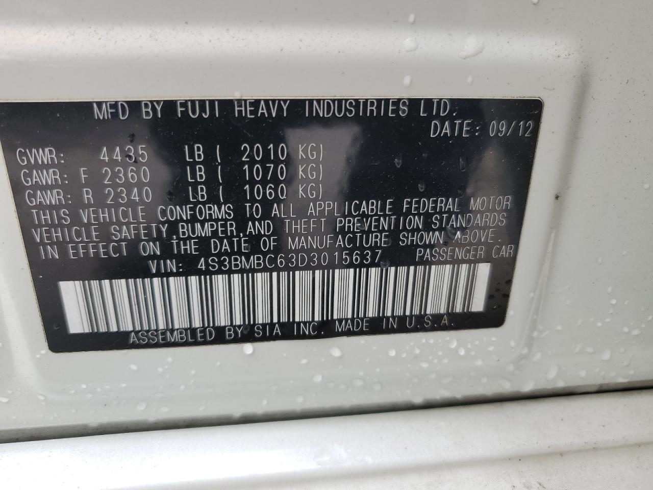 2013 Subaru Legacy 2.5I Premium VIN: 4S3BMBC63D3015637 Lot: 86085045