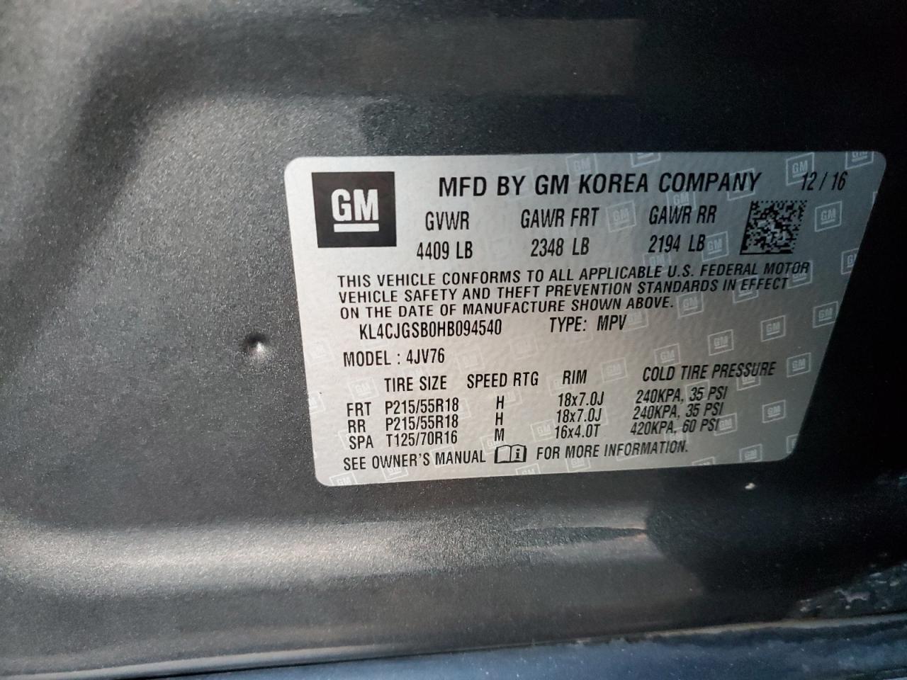 2017 Buick Encore Essence VIN: KL4CJGSB0HB094540 Lot: 90843265