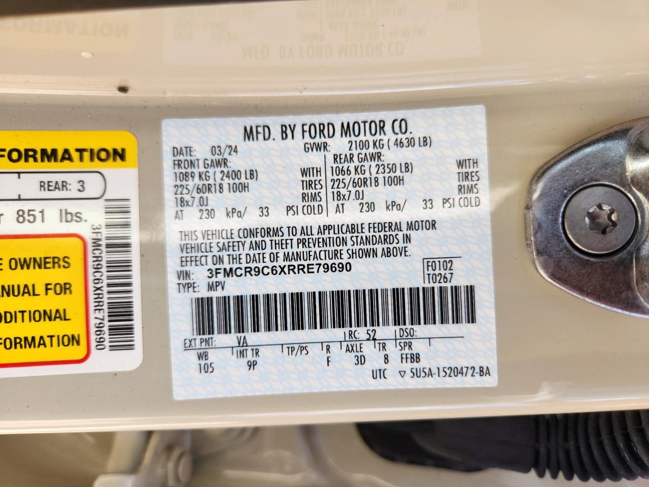 2024 Ford Bronco Sport Outer Banks VIN: 3FMCR9C6XRRE79690 Lot: 85548325