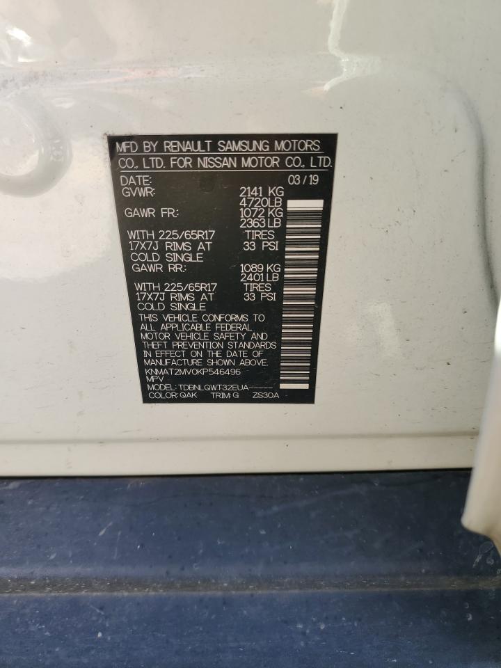 2019 Nissan Rogue S VIN: KNMAT2MV0KP546496 Lot: 85506135