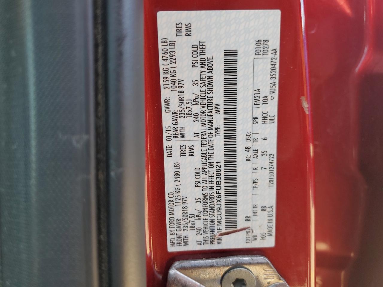 2015 Ford Escape Titanium VIN: 1FMCU9JX6FUB38821 Lot: 87450725