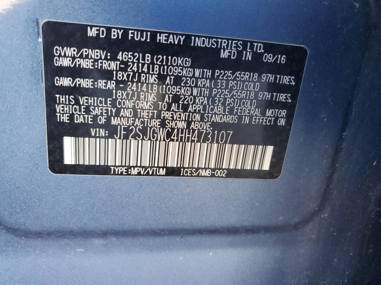 2017 Subaru Forester 2.0Xt Touring VIN: JF2SJGWC4HH473107 Lot: 85668825