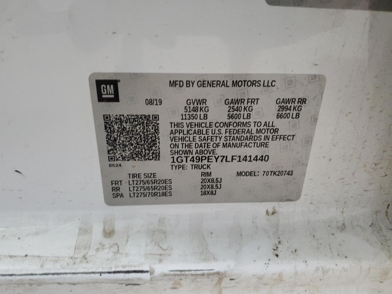 2020 GMC Sierra K2500 At4 VIN: 1GT49PEY7LF141440 Lot: 84607415