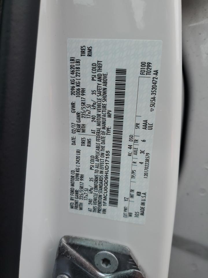 2017 Ford Escape Se VIN: 1FMCU0GD9HUD17155 Lot: 82302315