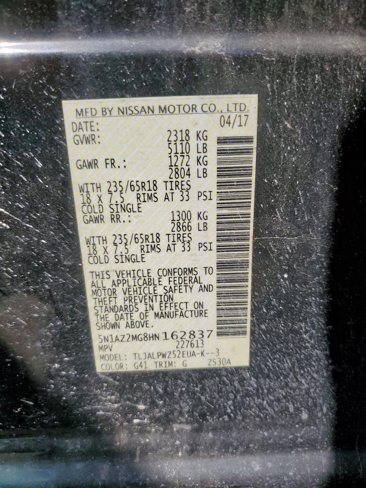 2017 Nissan Murano S VIN: 5N1AZ2MG8HN162837 Lot: 85179395