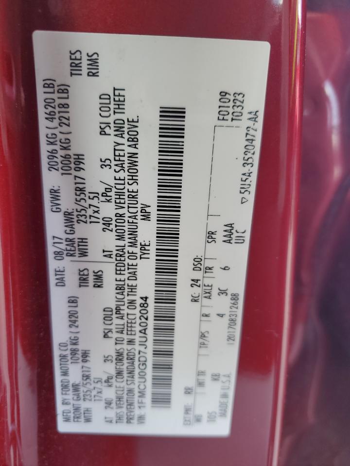 2018 Ford Escape Se VIN: 1FMCU0GD7JUA02084 Lot: 85182475