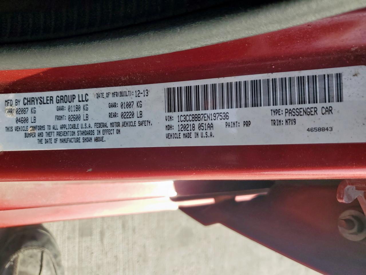 2014 Chrysler 200 Touring VIN: 1C3CCBBB7EN197536 Lot: 85583735