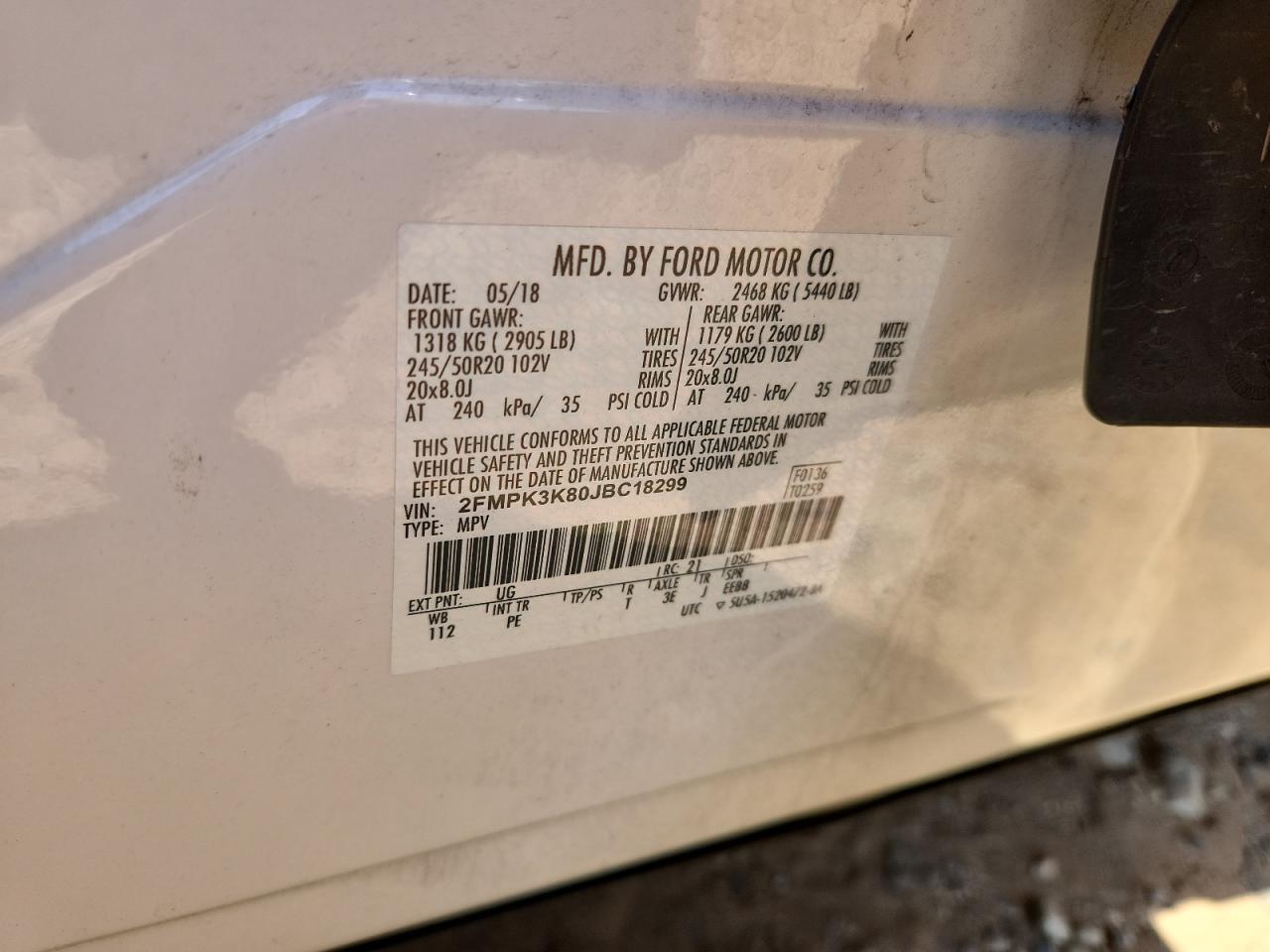 2018 Ford Edge Titanium VIN: 2FMPK3K80JBC18299 Lot: 84454785