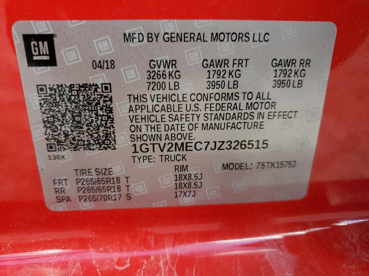 2018 GMC Sierra K1500 Sle VIN: 1GTV2MEC7JZ326515 Lot: 85344985