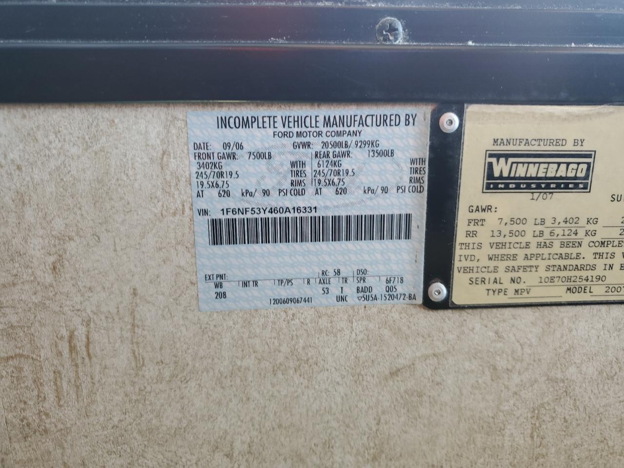 2006 Ford F550 Super Duty Stripped Chassis VIN: 1F6NF53Y460A16331 Lot: 81750215