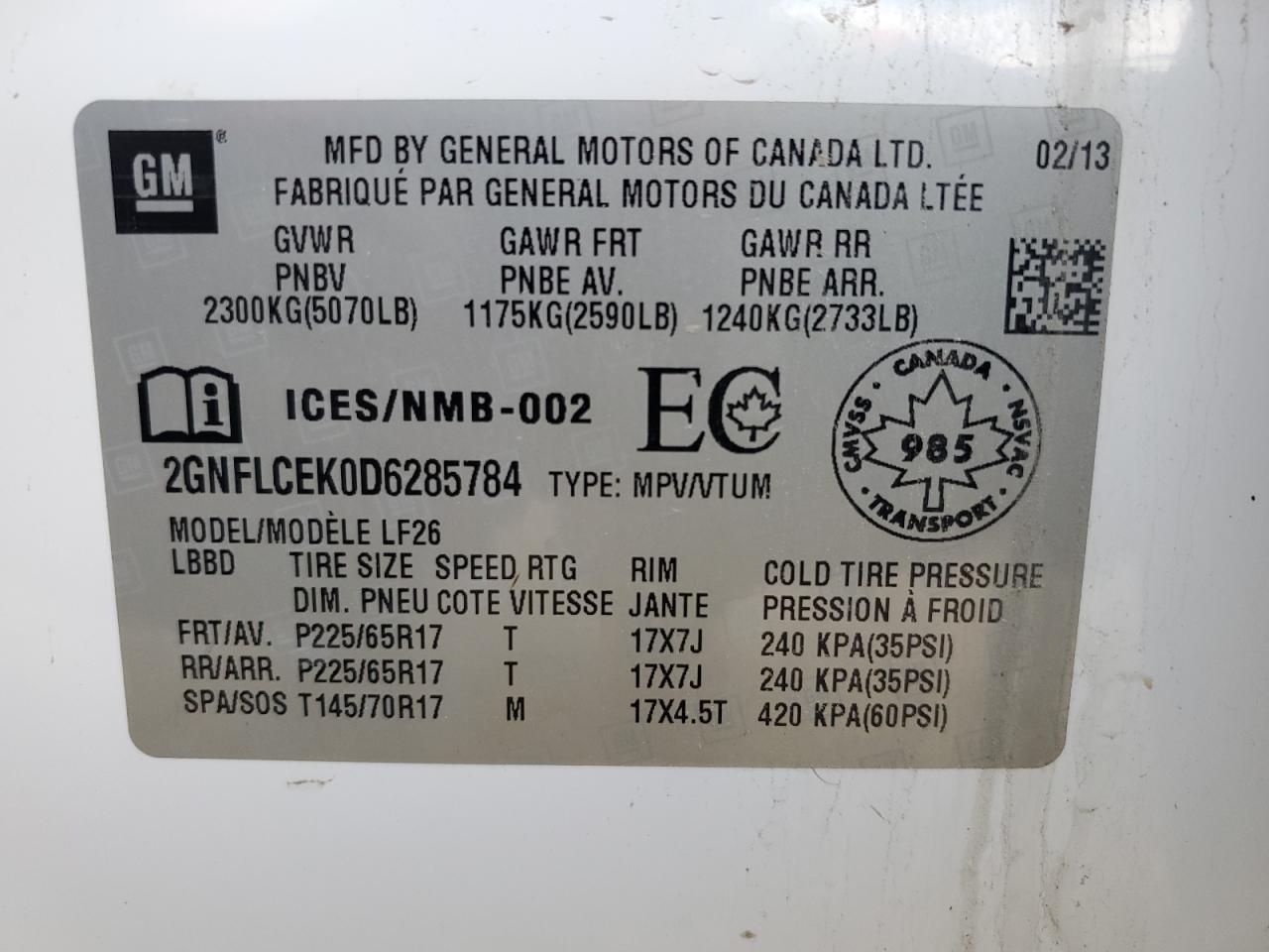 2013 Chevrolet Equinox Ls VIN: 2GNFLCEK0D6285784 Lot: 82585305