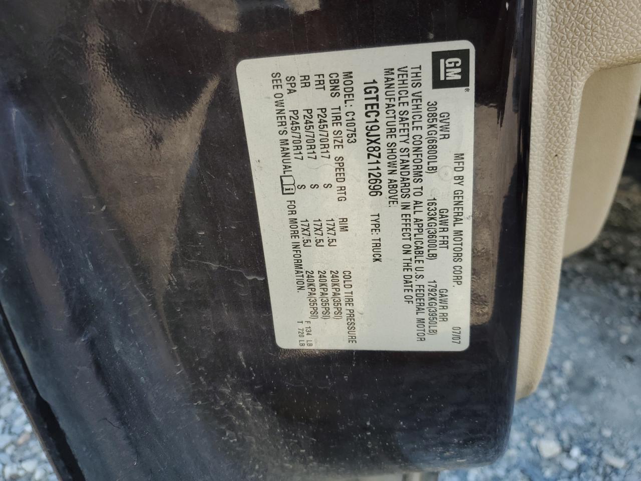 2008 GMC Sierra C1500 VIN: 1GTEC19JX8Z112696 Lot: 84477245