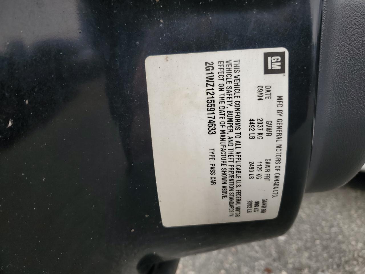 2005 Chevrolet Monte Carlo Ss Supercharged VIN: 2G1WZ121559174633 Lot: 90663535