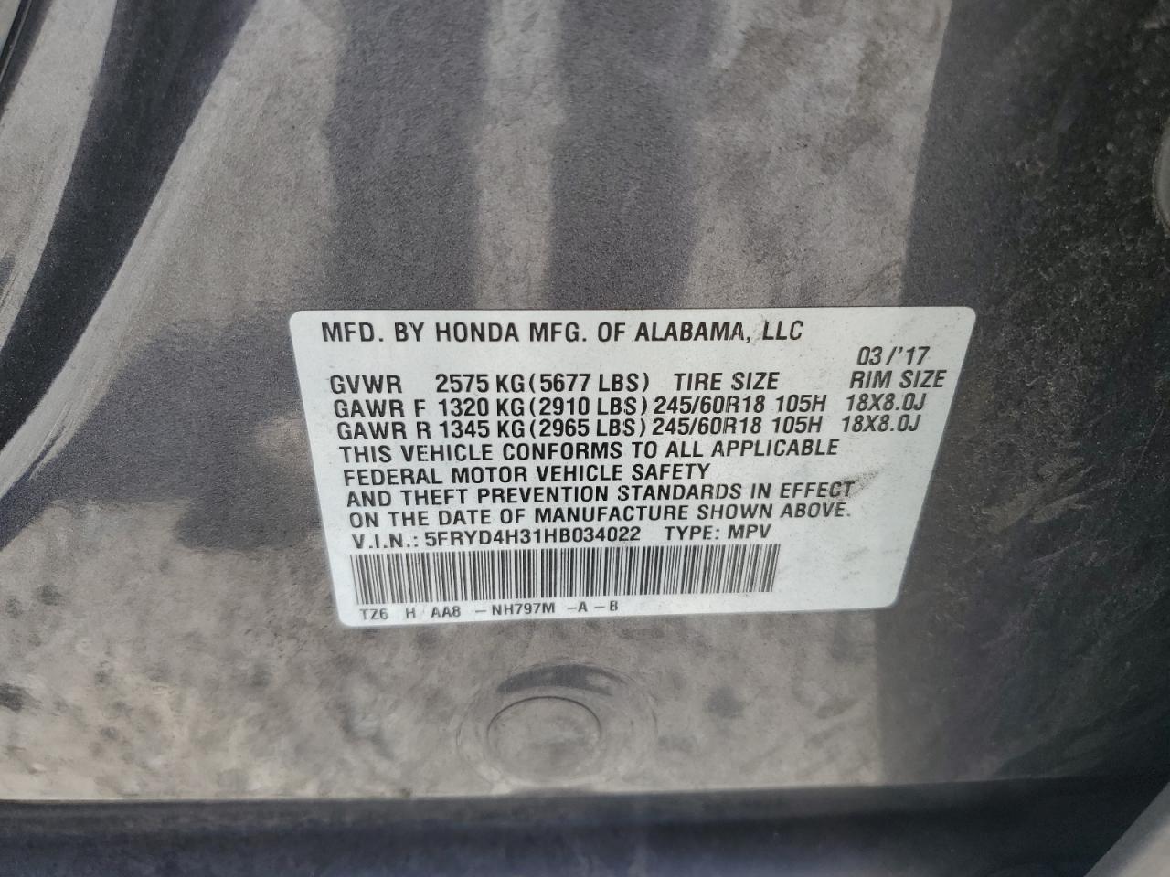 2017 Acura Mdx VIN: 5FRYD4H31HB034022 Lot: 82389095