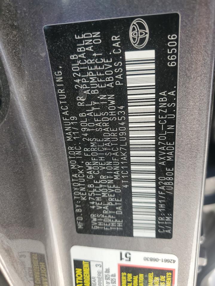 2020 Toyota Camry Le VIN: 4T1C11AK7LU904534 Lot: 85156505