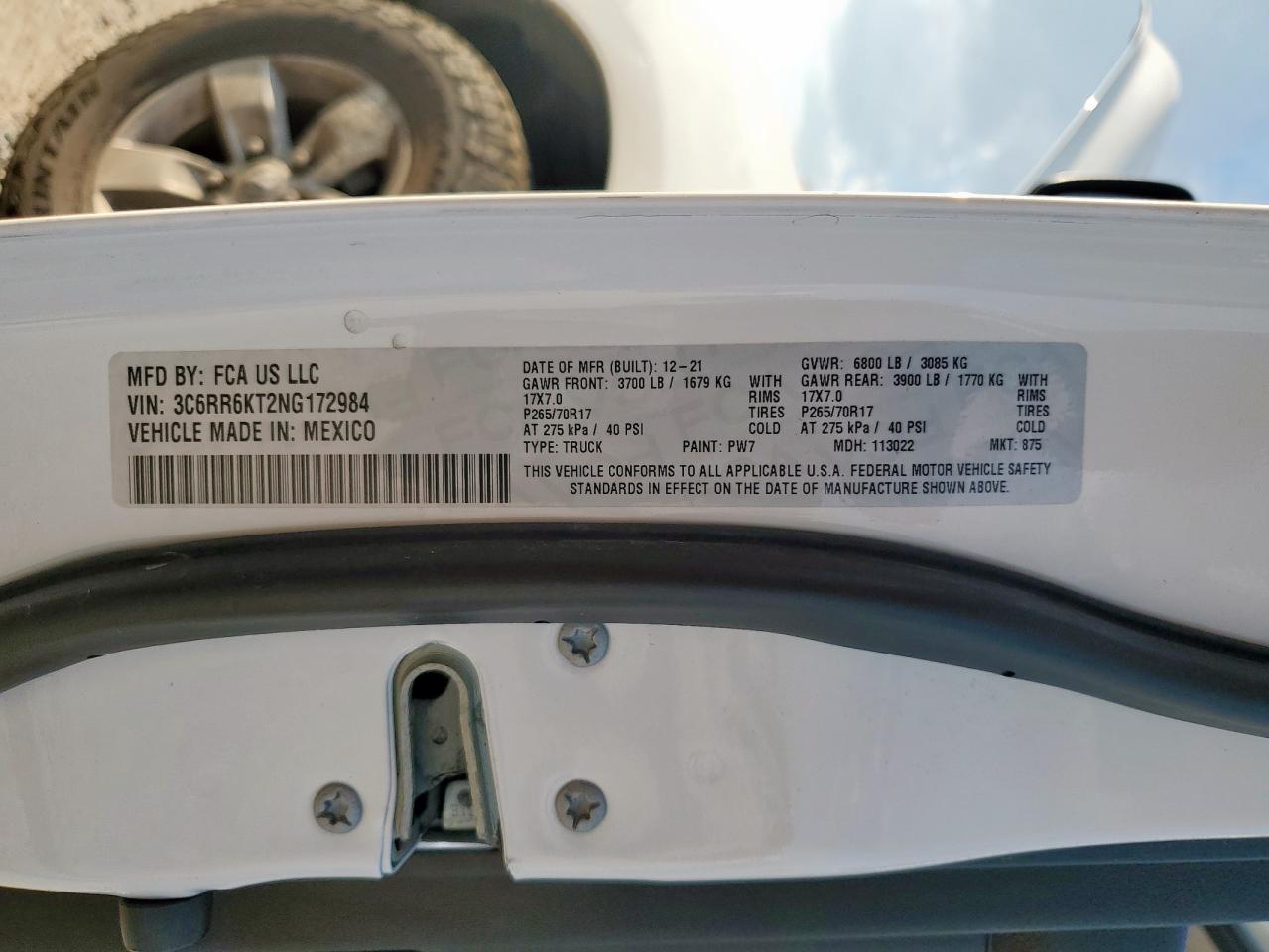 2022 Ram 1500 Classic Tradesman VIN: 3C6RR6KT2NG172984 Lot: 81942225