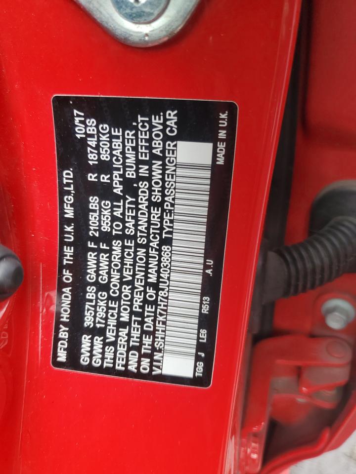 2018 Honda Civic Exl VIN: SHHFK7H78JU403868 Lot: 82448285