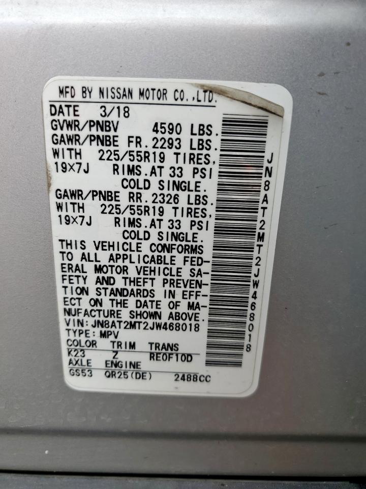 2018 Nissan Rogue S VIN: JN8AT2MT2JW468018 Lot: 85662585