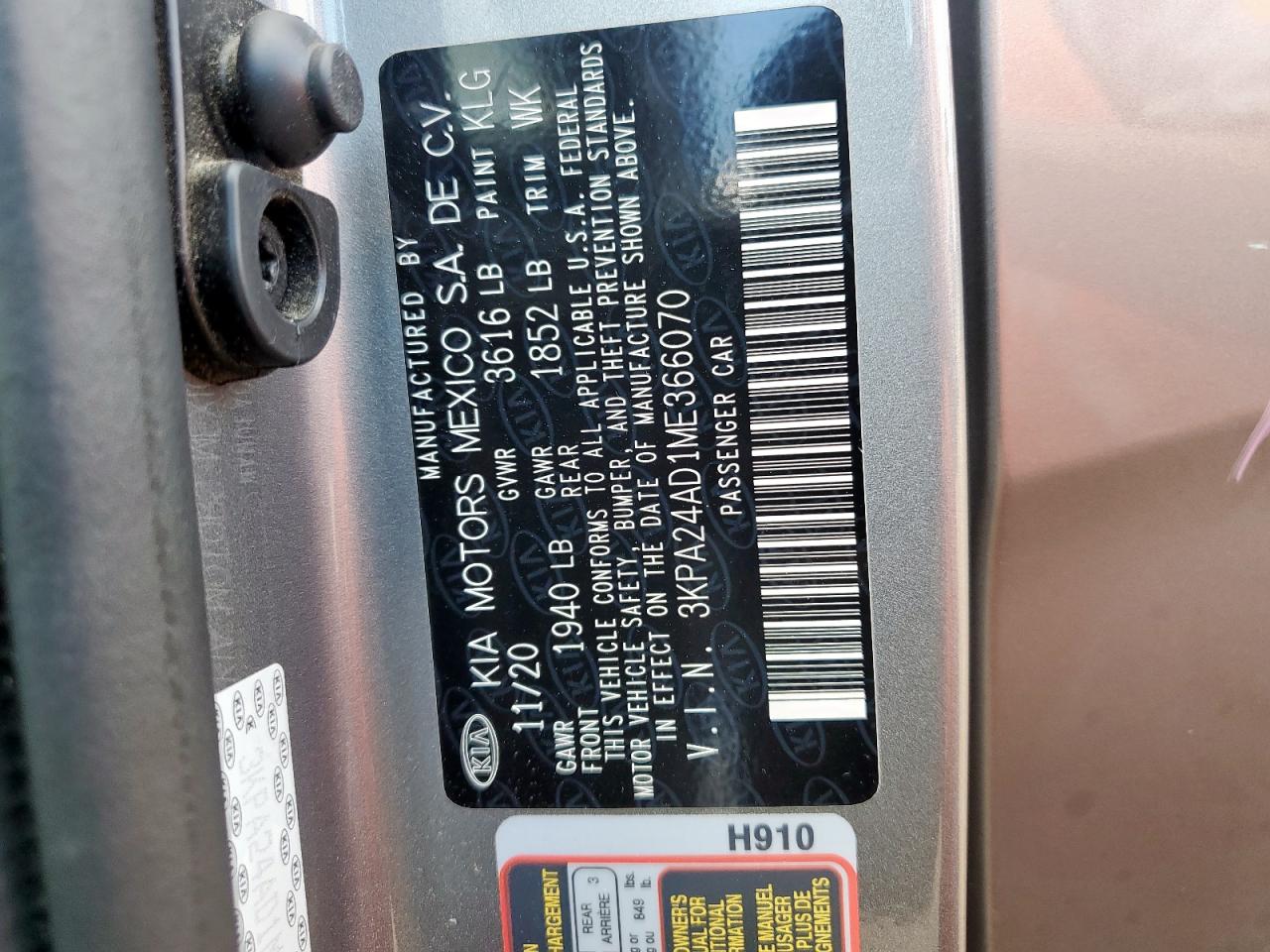 2021 Kia Rio Lx VIN: 3KPA24AD1ME366070 Lot: 85528375