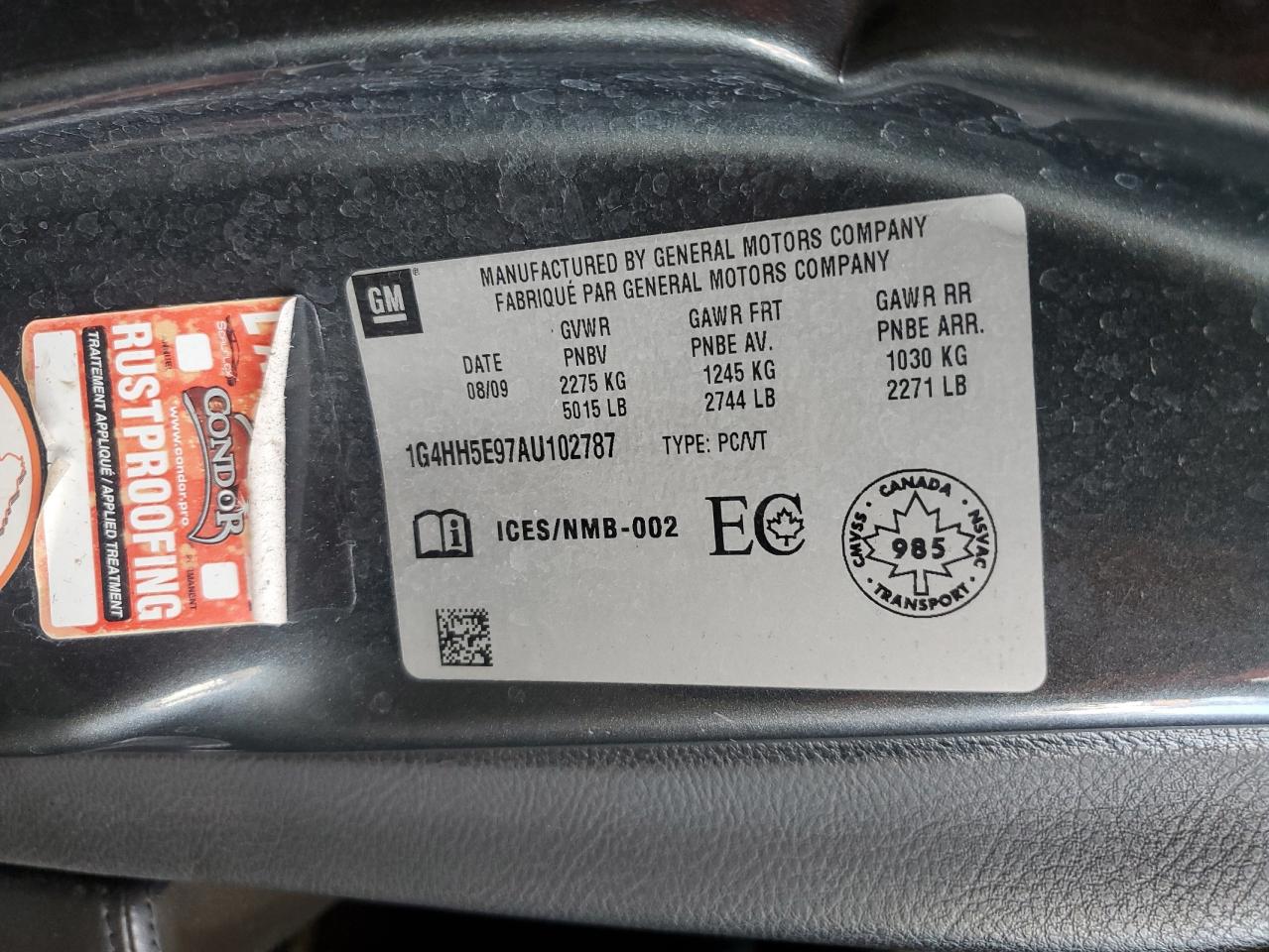 2010 Buick Lucerne Super Series VIN: 1G4HH5E97AU102787 Lot: 85526095