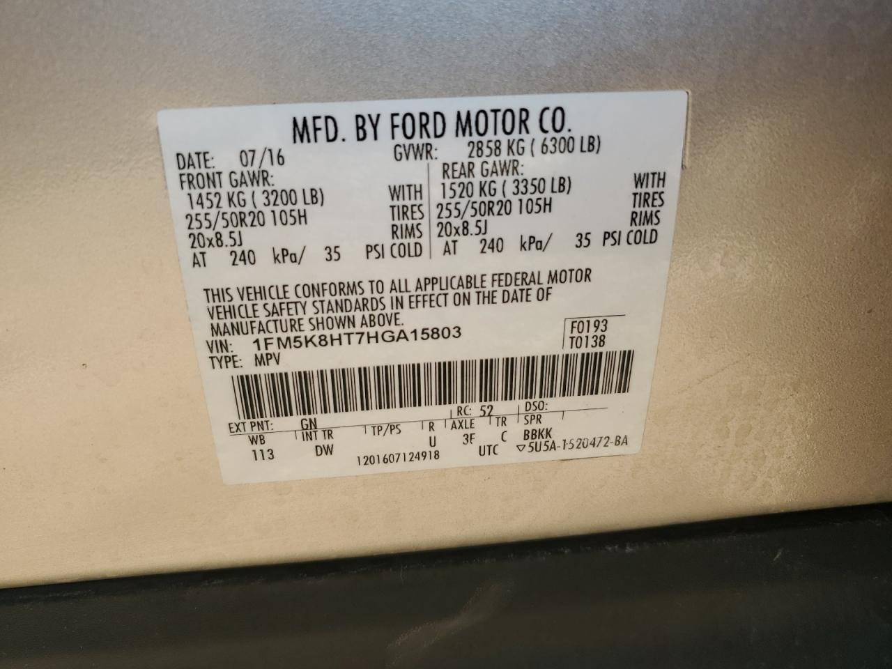 2017 Ford Explorer Platinum VIN: 1FM5K8HT7HGA15803 Lot: 82446385