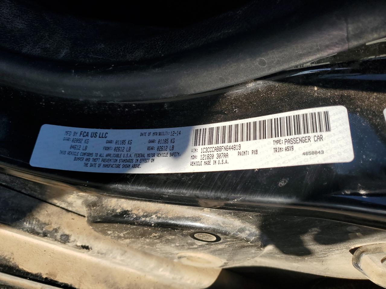 2015 Chrysler 200 Limited VIN: 1C3CCCAB8FN644819 Lot: 86092175