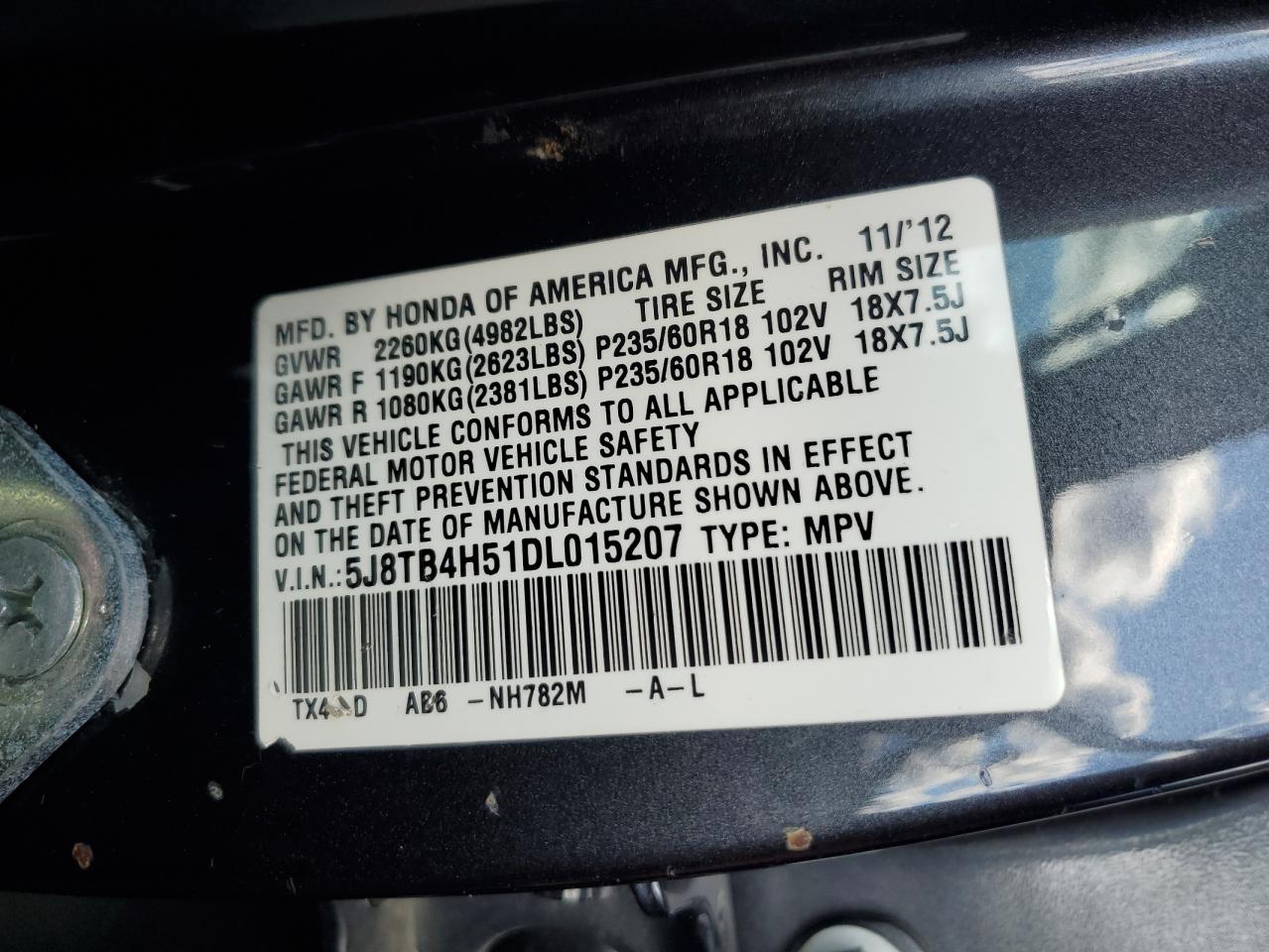 2013 Acura Rdx Technology VIN: 5J8TB4H51DL015207 Lot: 90581775