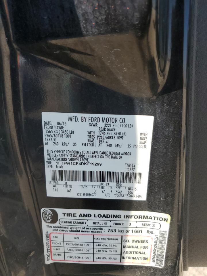 2013 Ford F150 Supercrew VIN: 1FTFW1CF4DKF19299 Lot: 82674015