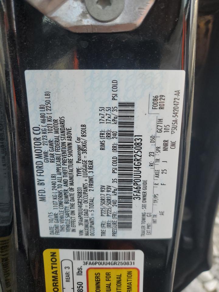 2016 Ford Fusion S Hybrid VIN: 3FA6P0UU4GR250831 Lot: 81903575