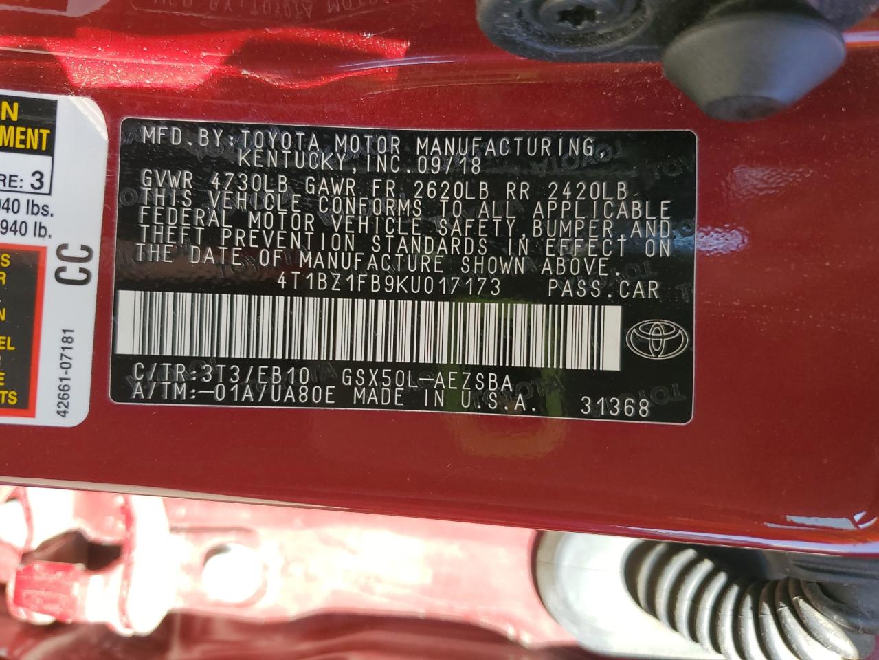 2019 Toyota Avalon Xle VIN: 4T1BZ1FB9KU017173 Lot: 84258875