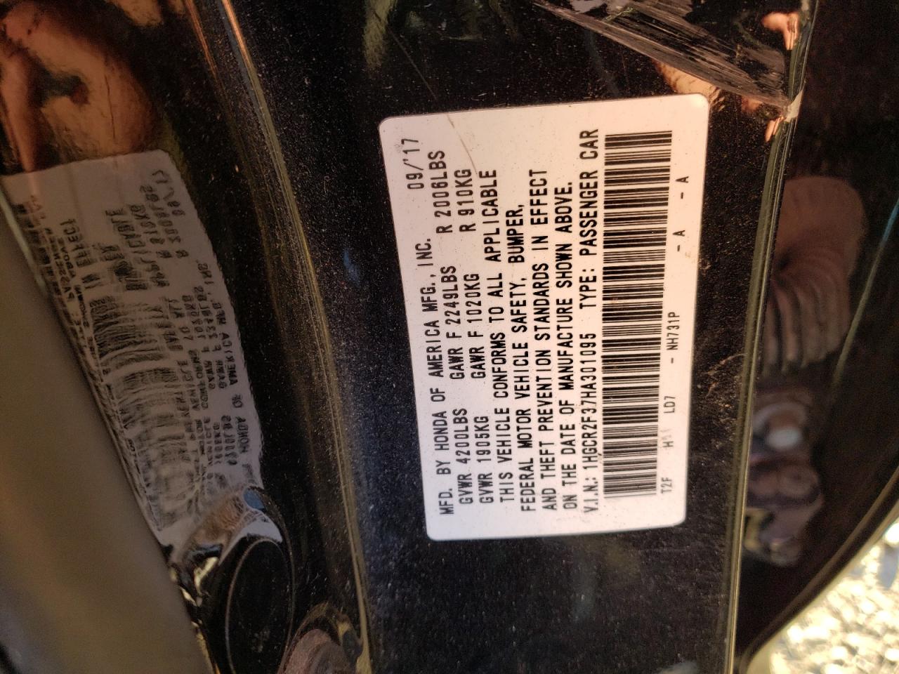 2017 Honda Accord Lx VIN: 1HGCR2F37HA301095 Lot: 84175755