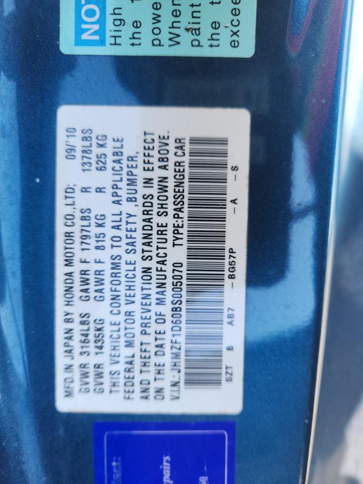 2011 Honda Cr-Z Ex VIN: JHMZF1D60BS005070 Lot: 87092045