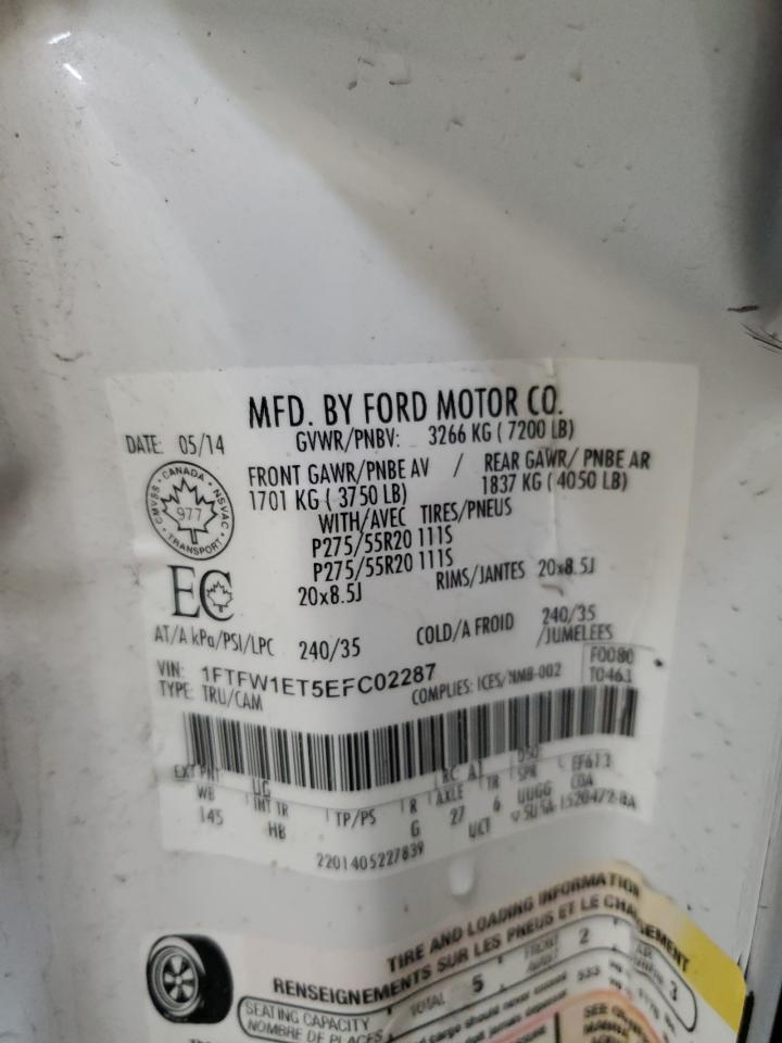 2014 Ford F150 Supercrew VIN: 1FTFW1ET5EFC02287 Lot: 86307745