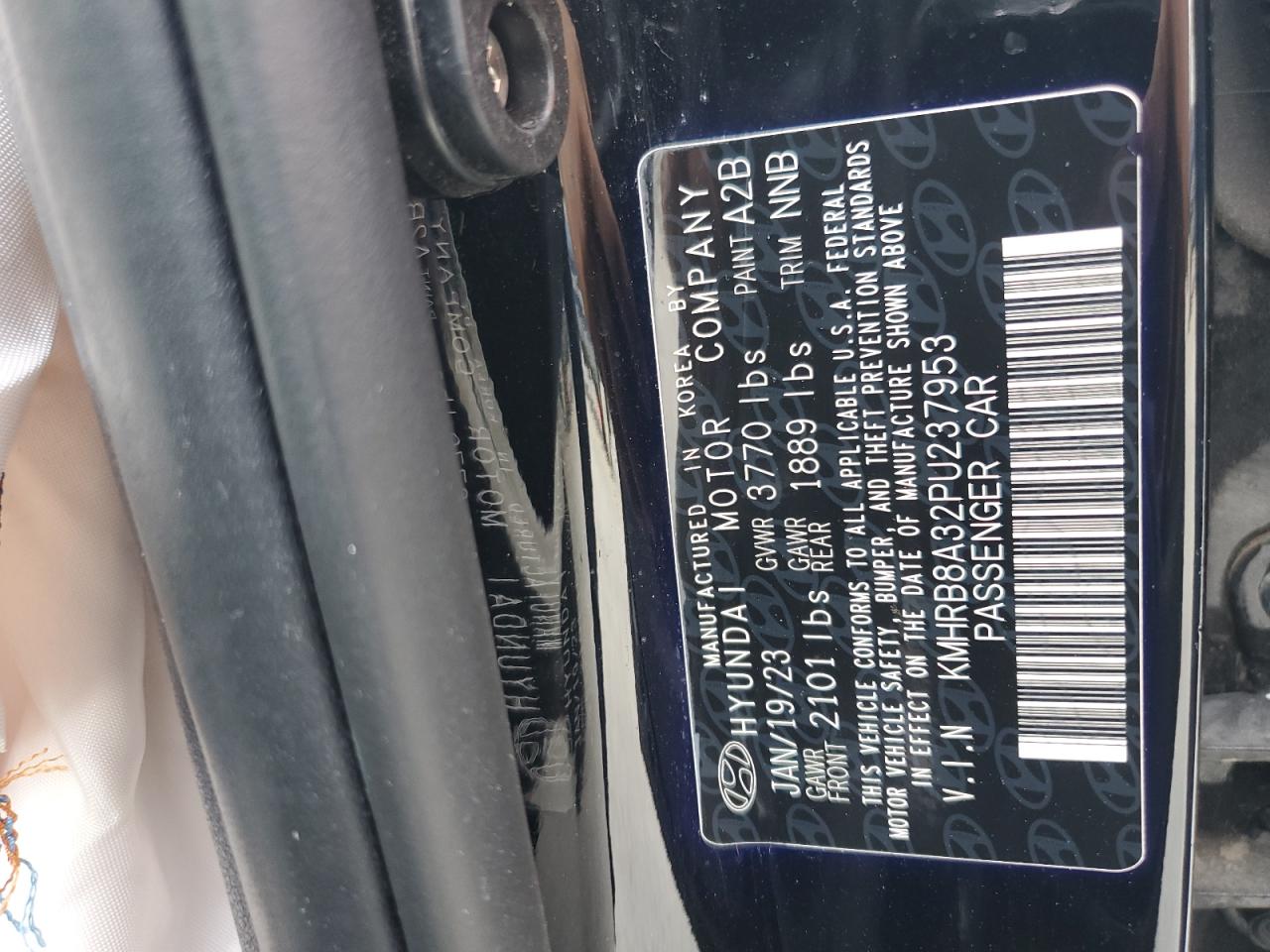 2023 Hyundai Venue Se VIN: KMHRB8A32PU237953 Lot: 85754455