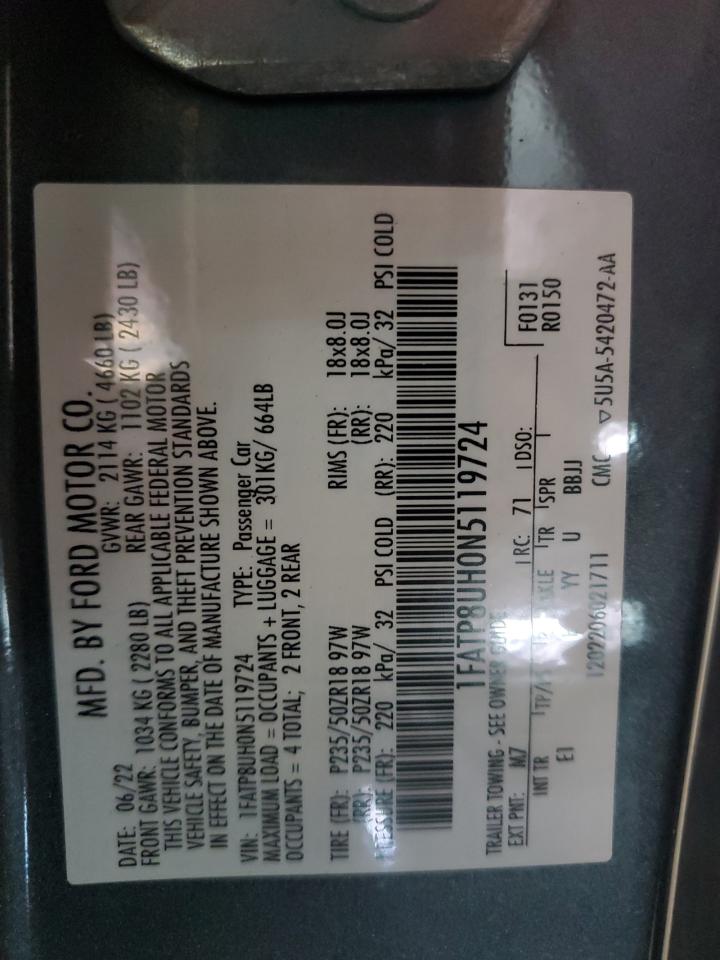 2022 Ford Mustang VIN: 1FATP8UH0N5119724 Lot: 82420845