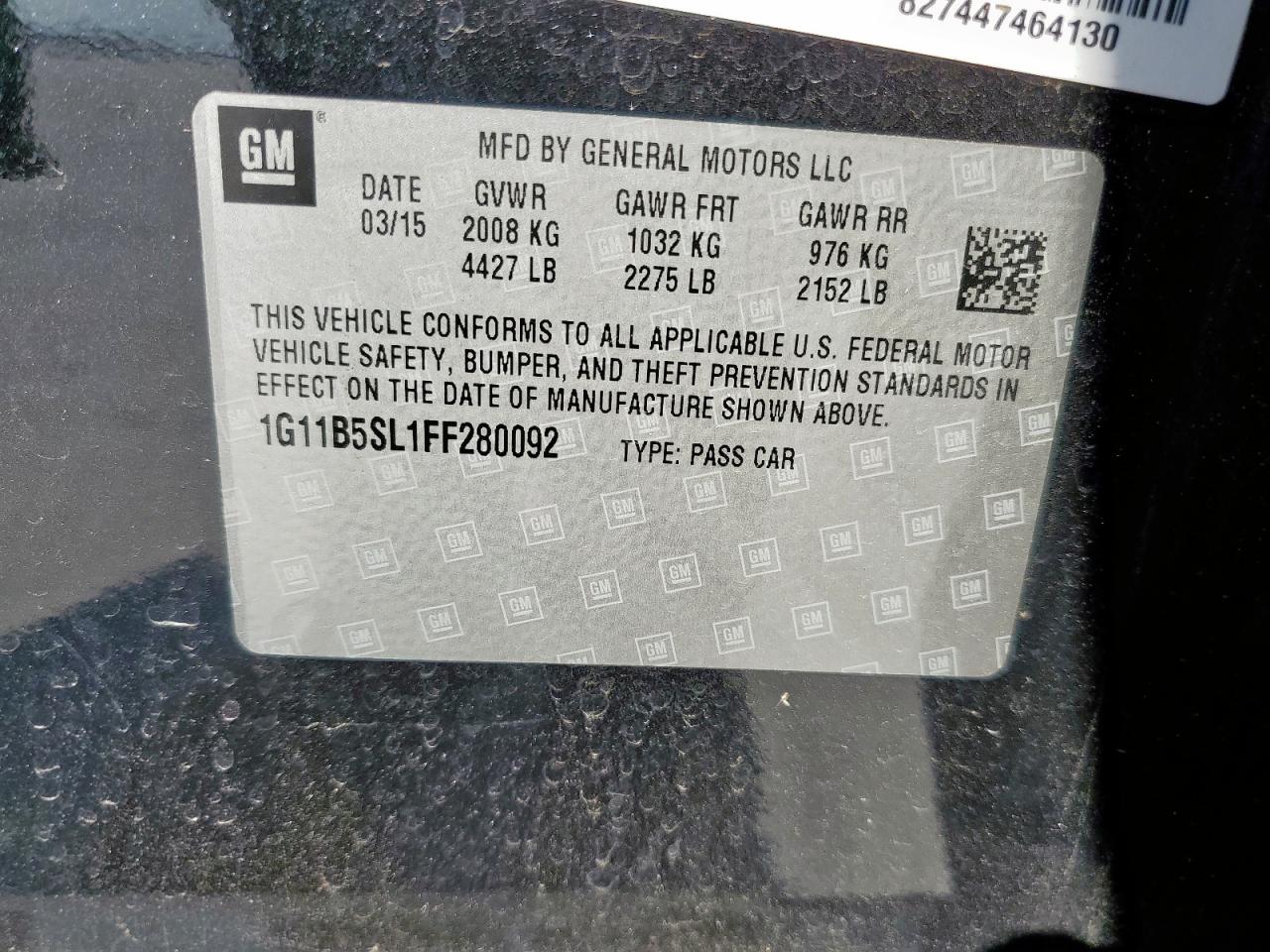 2015 Chevrolet Malibu Ls VIN: 1G11B5SL1FF280092 Lot: 80275035