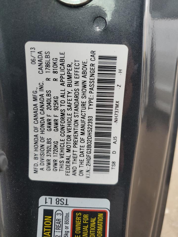 2013 Honda Civic Exl VIN: 2HGFG3B02DH522393 Lot: 84484845