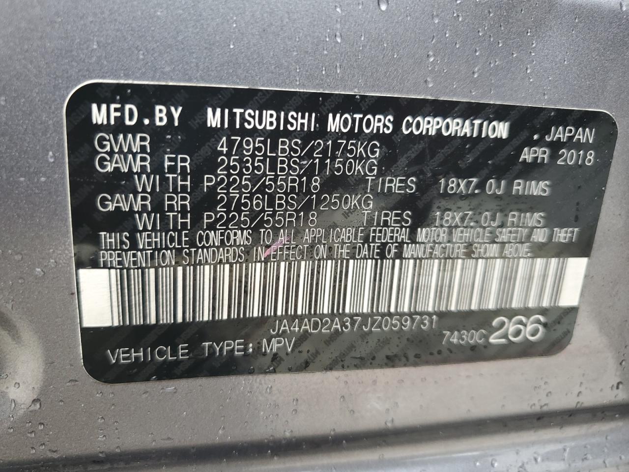 2018 Mitsubishi Outlander Es VIN: JA4AD2A37JZ059731 Lot: 86335415