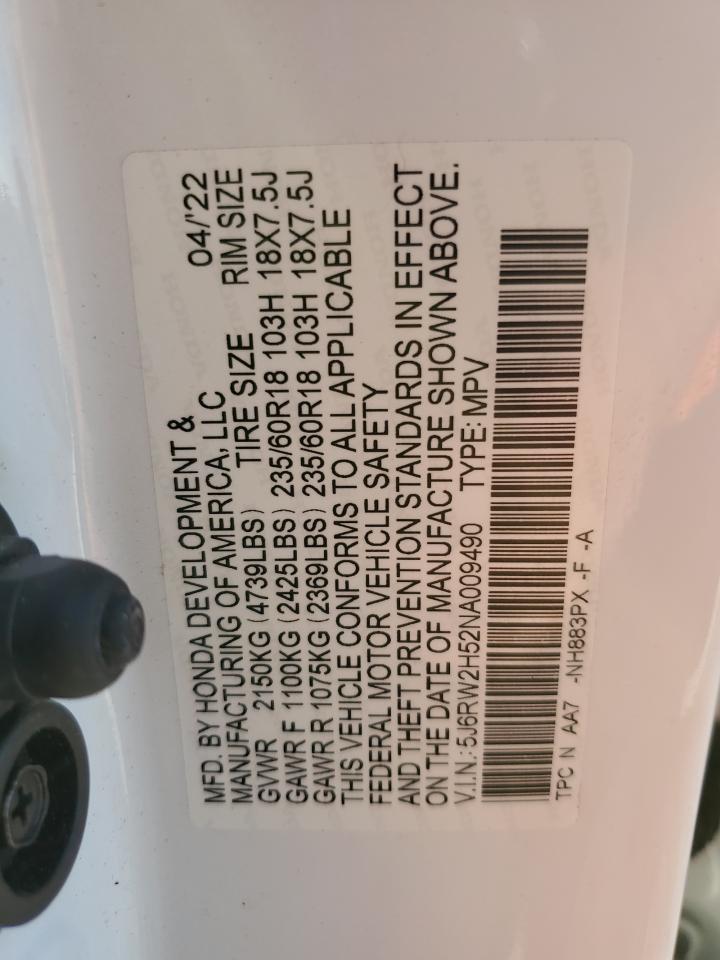 2022 Honda Cr-V Ex VIN: 5J6RW2H52NA009490 Lot: 84997585