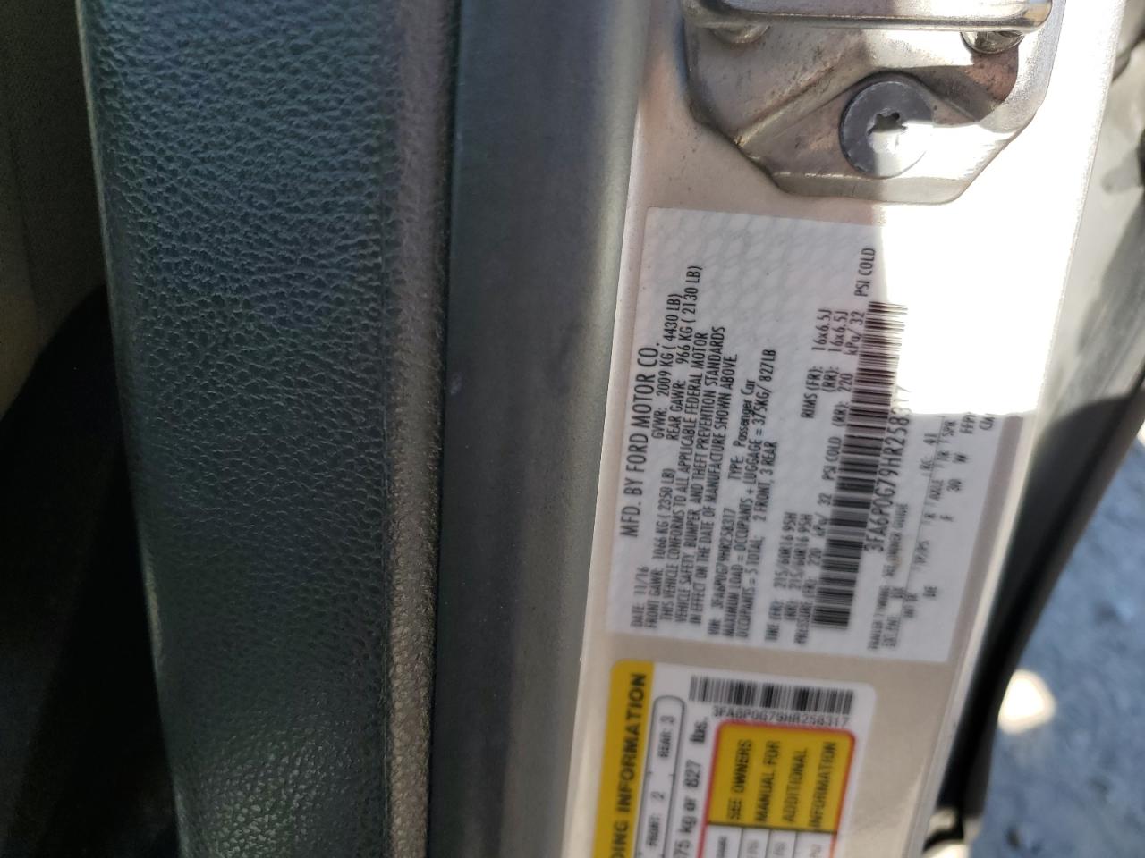 2017 Ford Fusion S VIN: 3FA6P0G79HR258317 Lot: 84638425